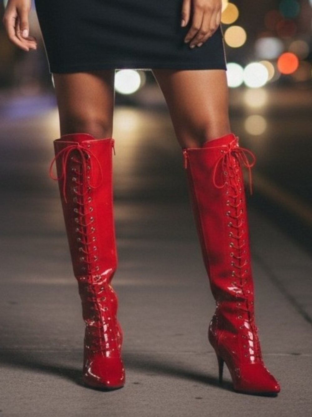 NEW Pleaser Vanity 2020 Knee High Lace-Up Shiny Red Patent Boots Size 15